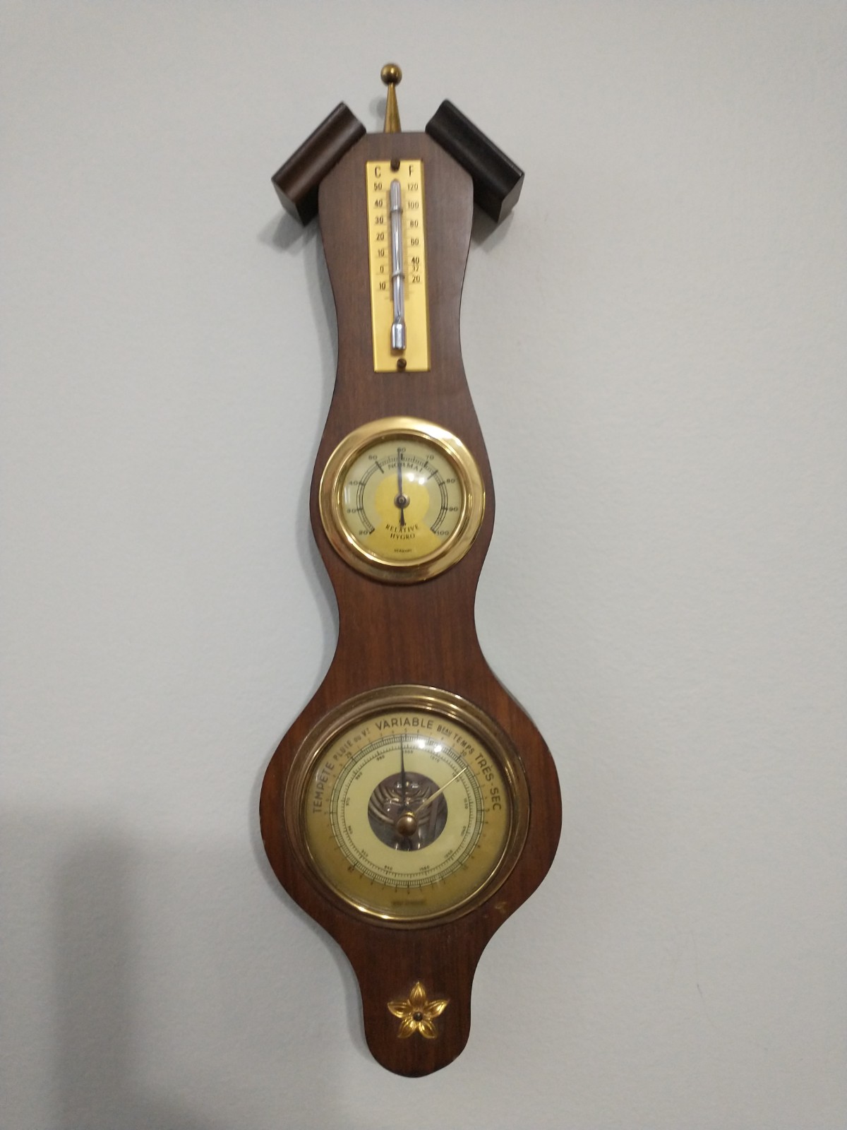 Baromètre mural vintage en bois, thermomètre, hygromètre | Kaufen auf